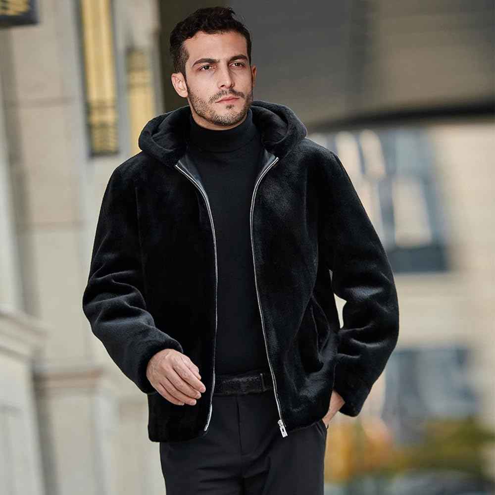 Mens Luxury Faux Fur Hooded Jacket