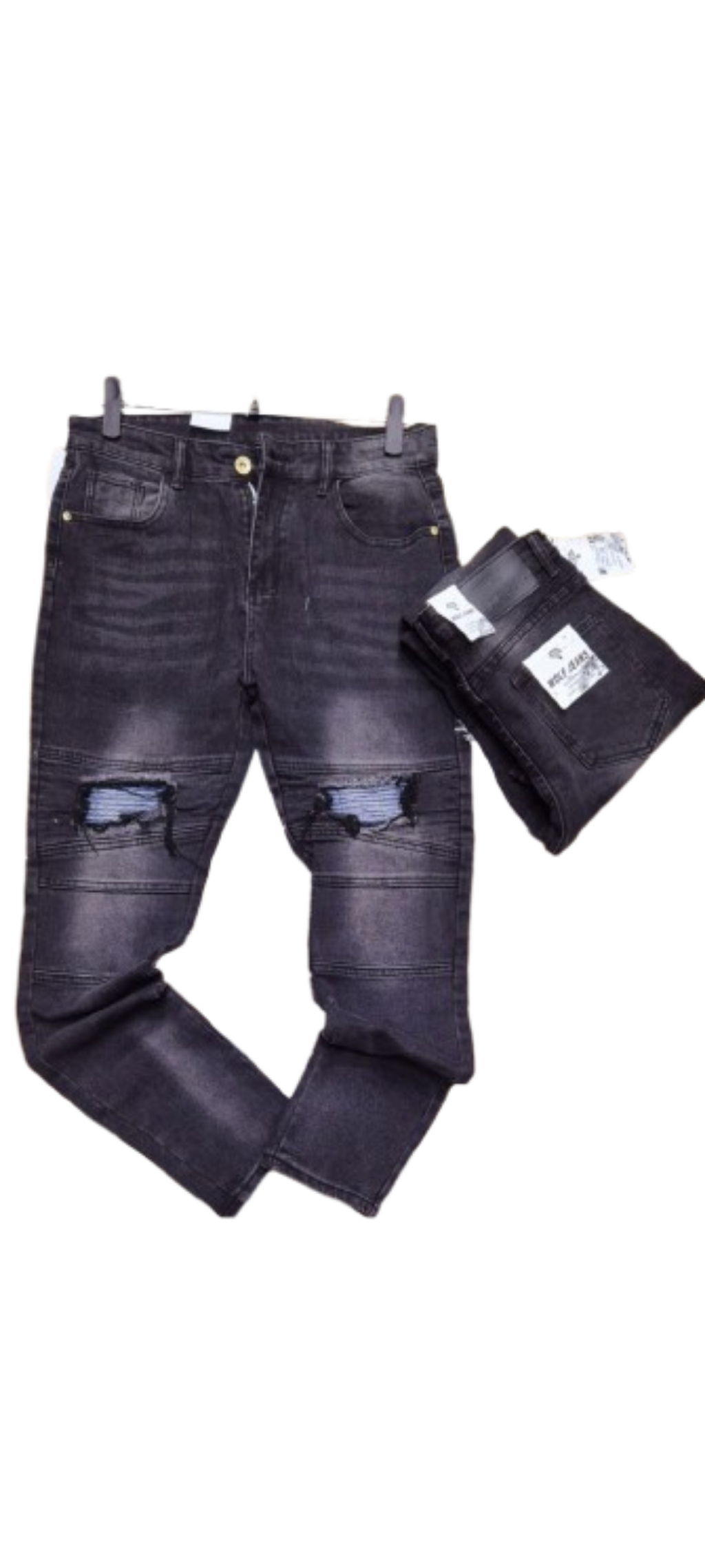 Men's Black Ripped Jeans With Patchwork Detail