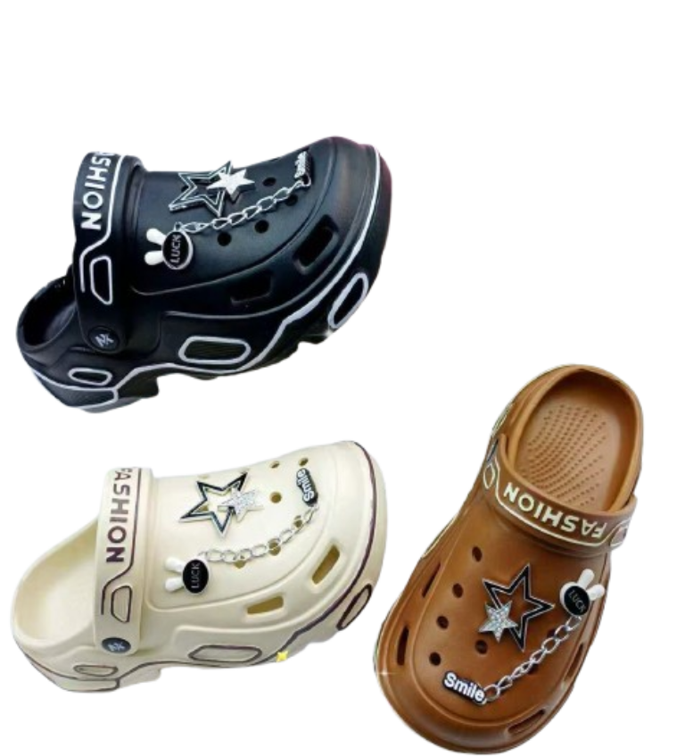 FASHION” Charm Clogs – Ladies' Statement Slides with Metallic Accents - Litlavish Boutique