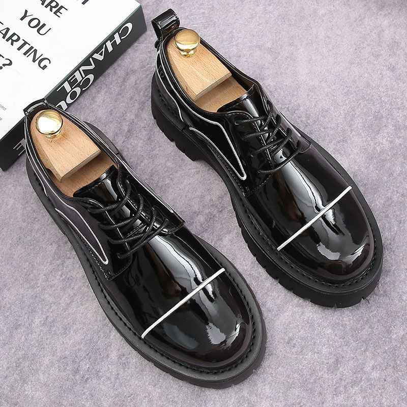 NoirCraft Patent Derby – Gloss Black with White Trim