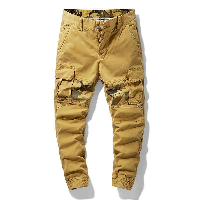 Men’s Tapered Cargo Pants – Tan Utility Fit with Camouflage Accents
