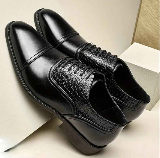 Men's Luxury Crocodile-Embossed Leather Derby Dress Shoes