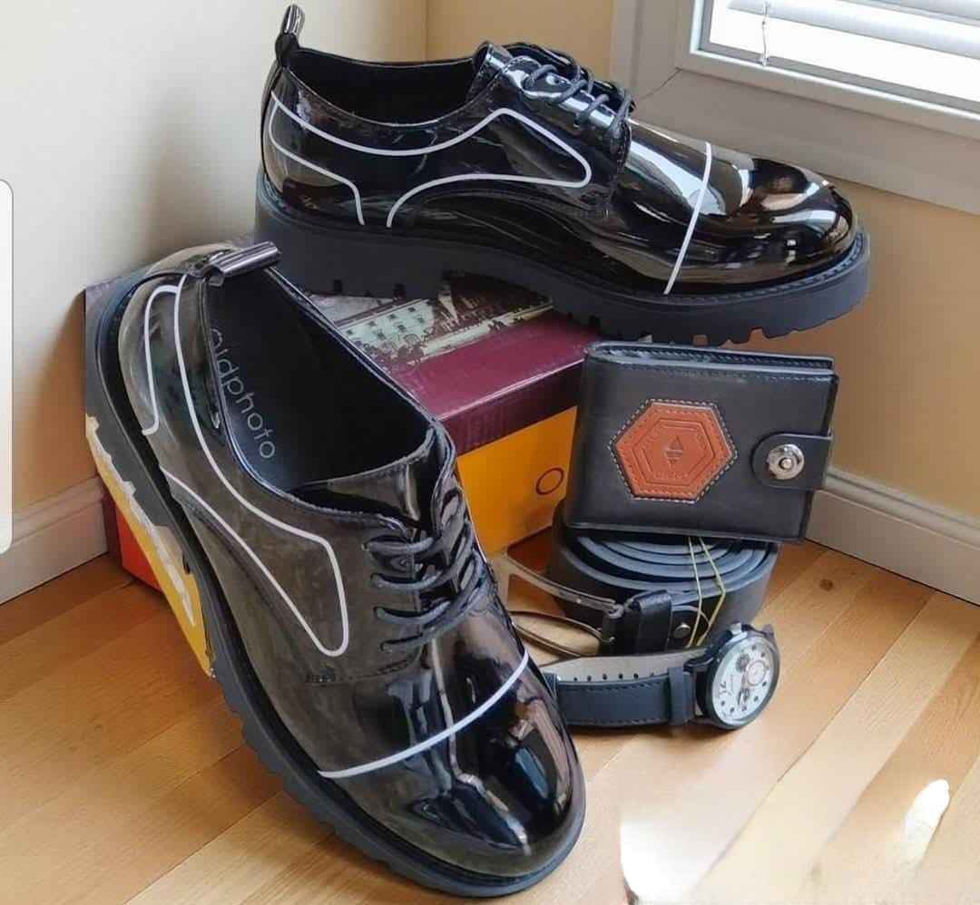 NoirCraft Patent Derby – Gloss Black with White Trim