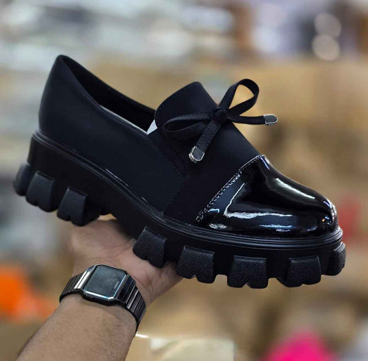 Women's Chunky Platform Loafers with Bow Detail