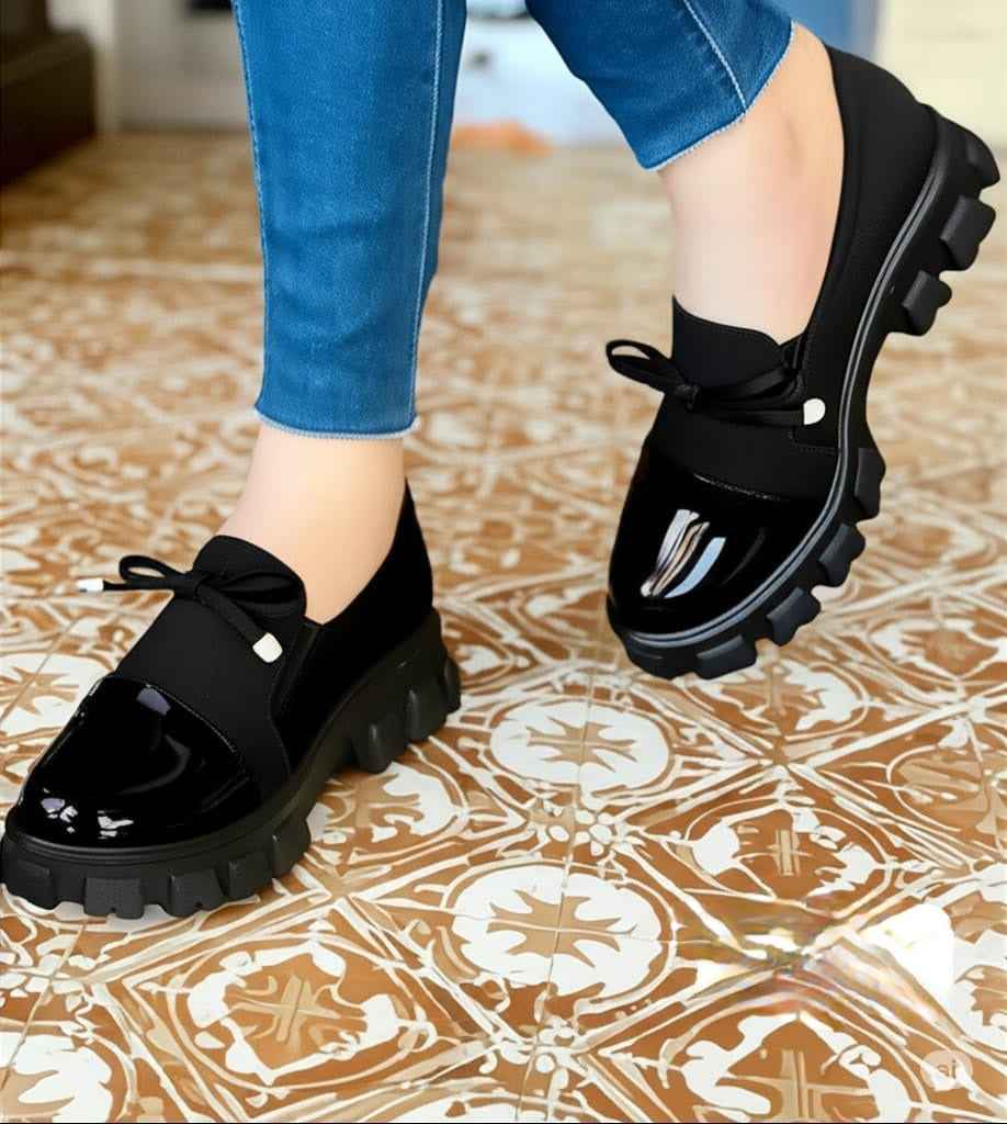 Women's Chunky Platform Loafers with Bow Detail