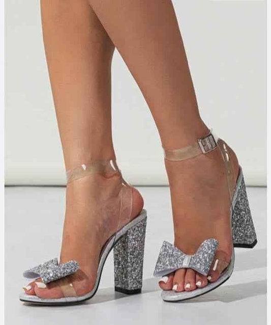 Starluxe Bow Platform Heels – Midnight Sparkle