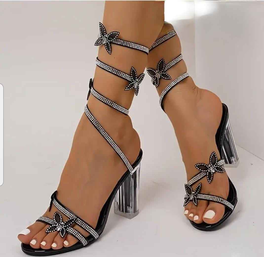 Celestia Crystal Bloom Sandals – Silver Sparkle