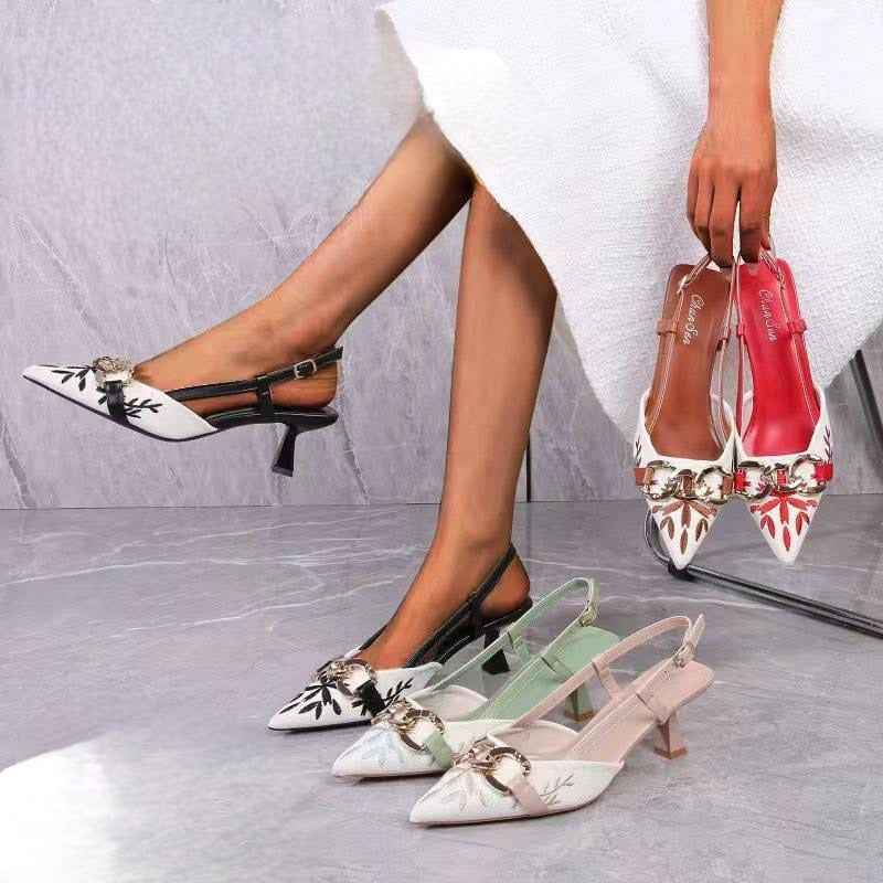 Embellished Slingback Heels – Luxe Detail, Bold Color