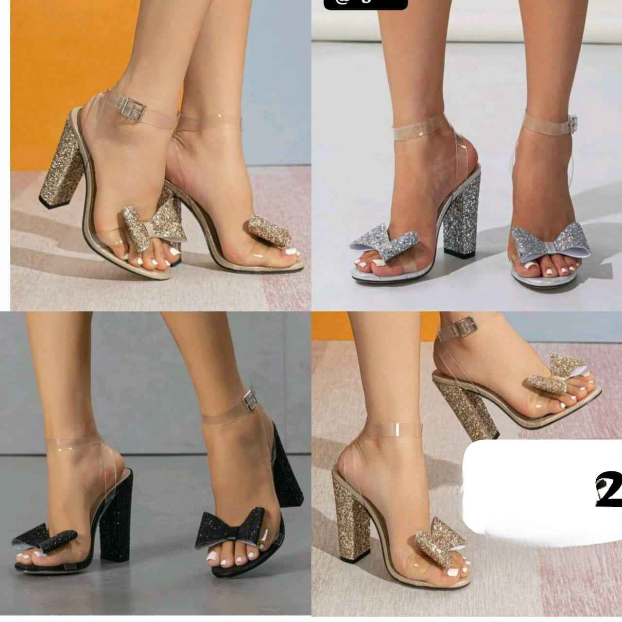 Glitter Bow High-Heeled Sandals