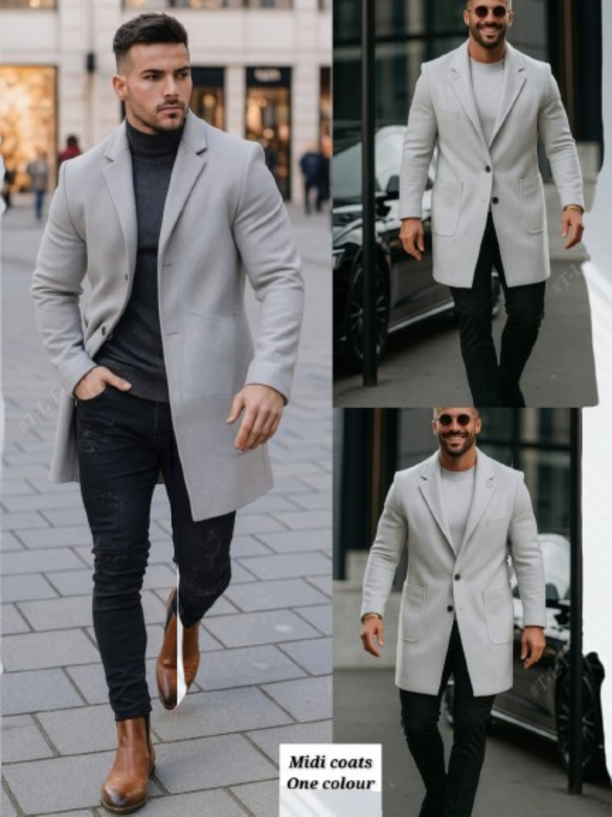 Men's Premium Light Grey Midi Coat