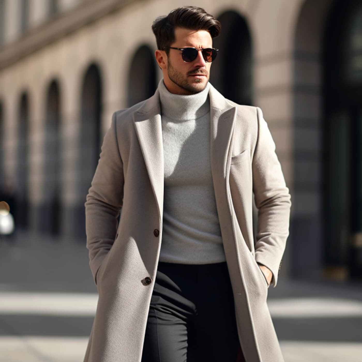Men's Premium Light Grey Midi Coat