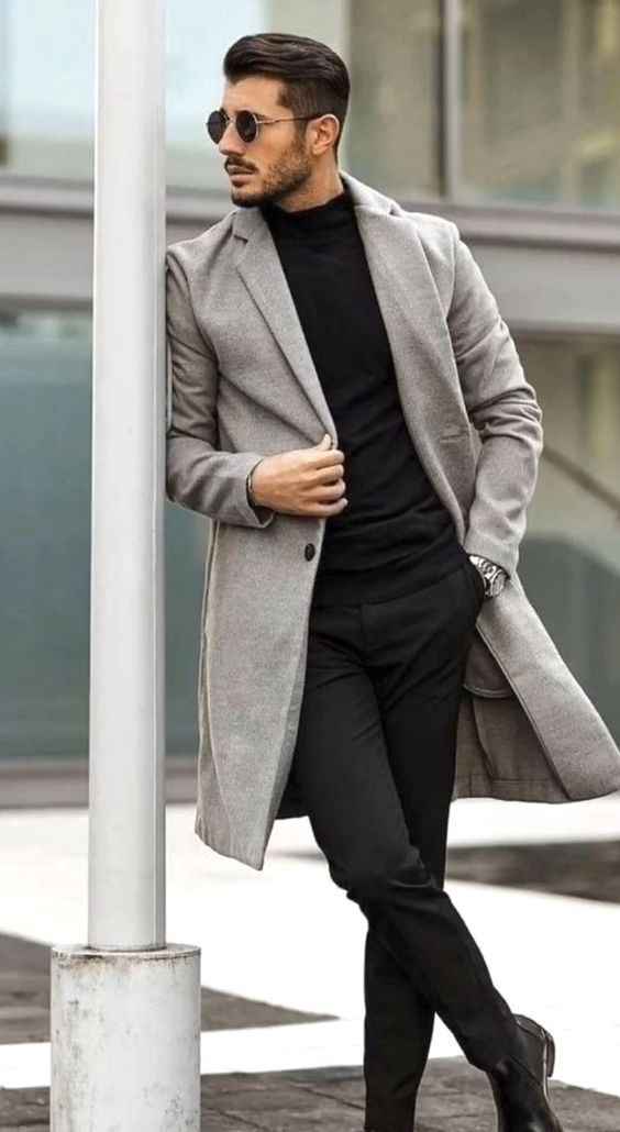Men's Premium Light Grey Midi Coat
