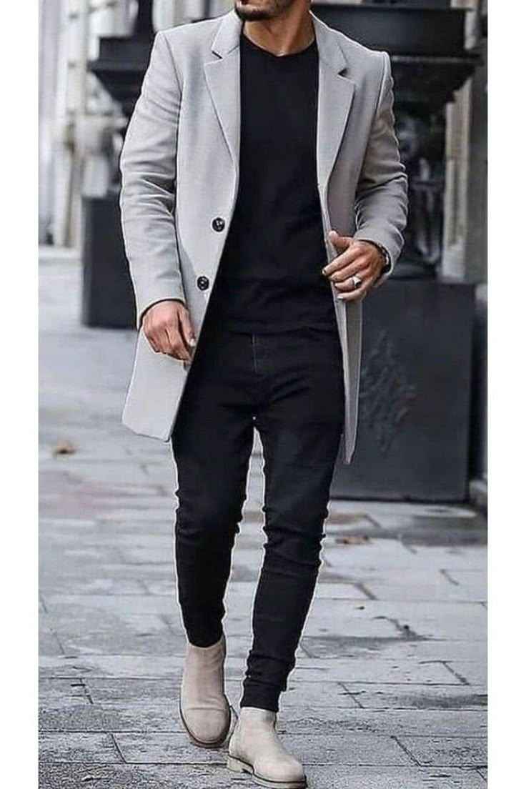 Men's Premium Light Grey Midi Coat
