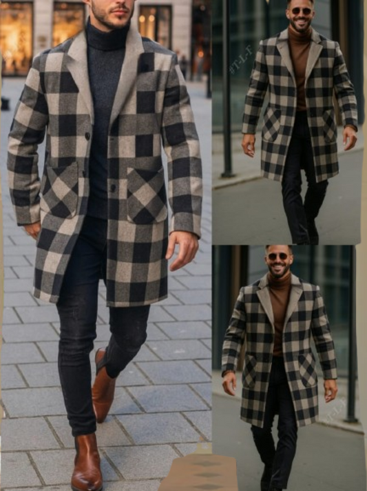 Men's Plaid Casual Plaid Woolen Overcoat