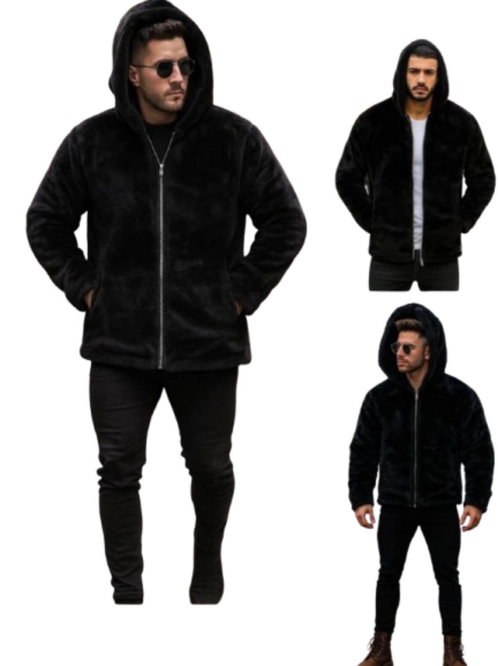 Mens Luxury Faux Fur Hooded Jacket