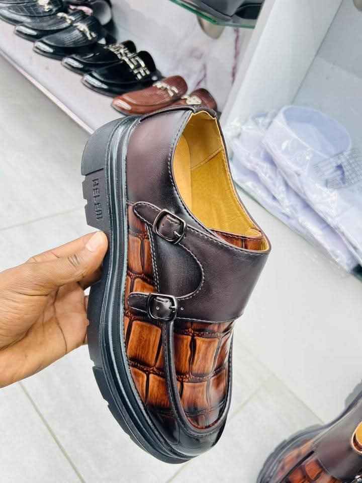 Men's Double Monk Strap Dress Shoes with Crocodile-Embossed Leather