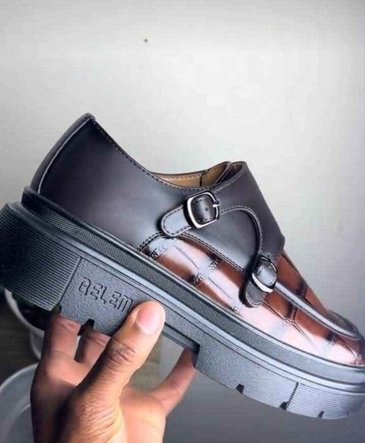 Men's Double Monk Strap Dress Shoes with Crocodile-Embossed Leather