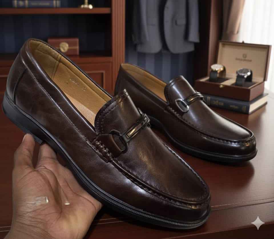 Men's Classic Leather Loafers with Buckle Detail