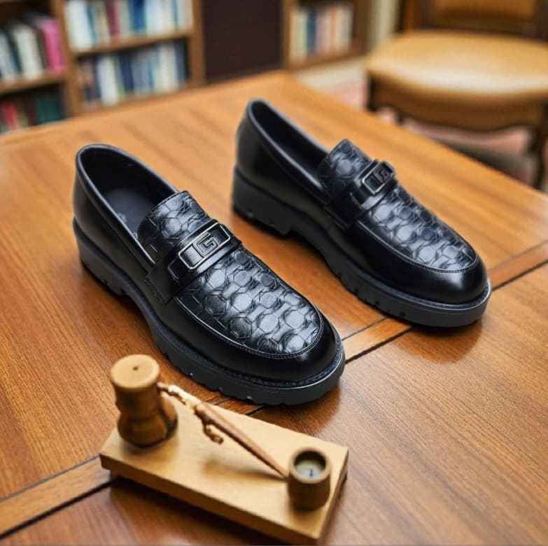 Croc-Embossed Buckle Loafers