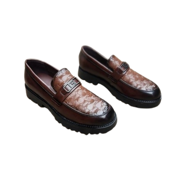 Croc-Embossed Buckle Loafers