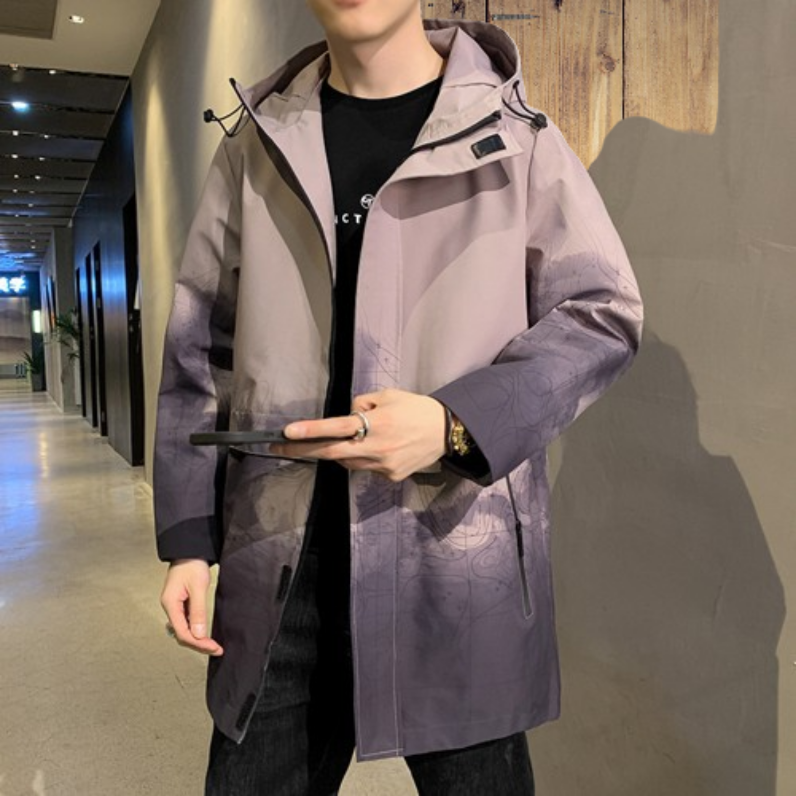 Vihana Men's Gradient Ink Wash WindbreakerJacket