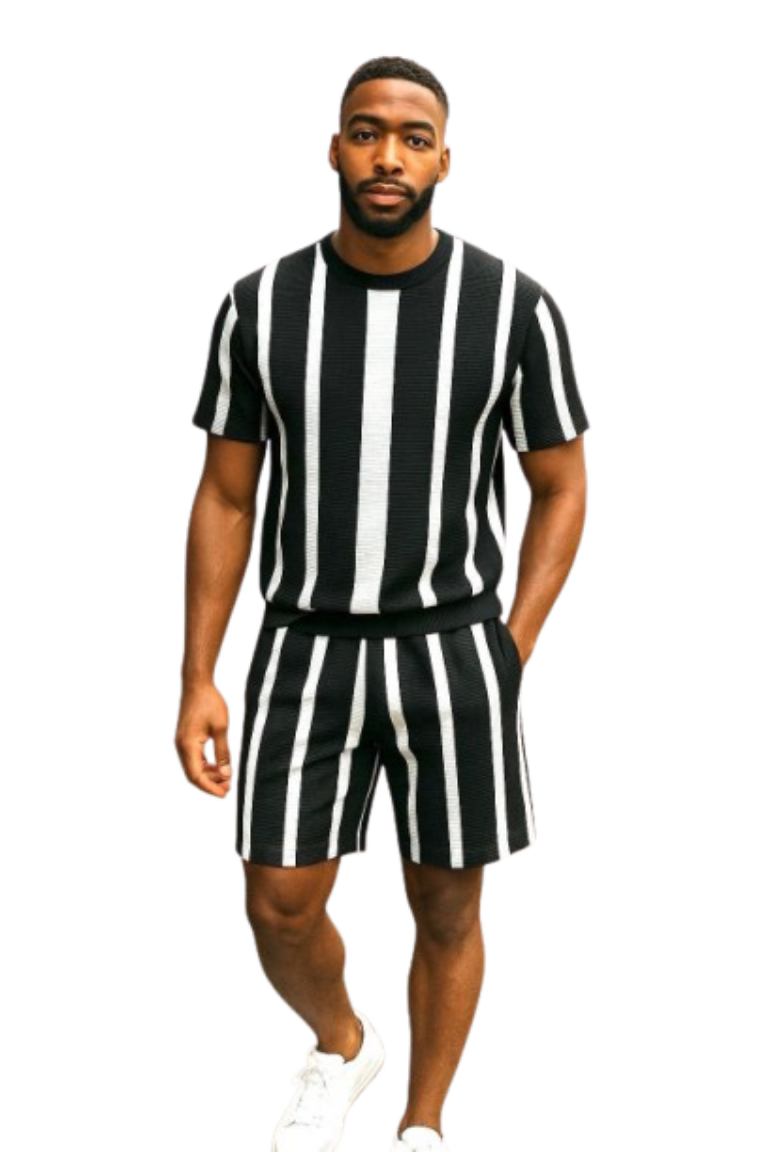 Stylish Men's Striped T shirt and short set - Litlavish Boutique