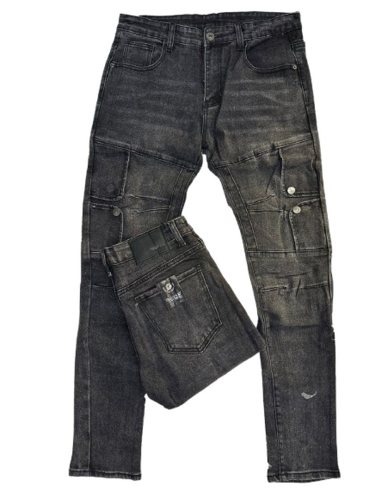 IronEdge Cargo Jeans – Dark Wash Distressed