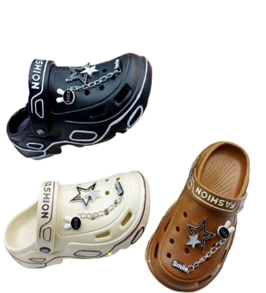 FASHION” Charm Clogs – Ladies' Statement Slides with Metallic Accents - Litlavish Boutique