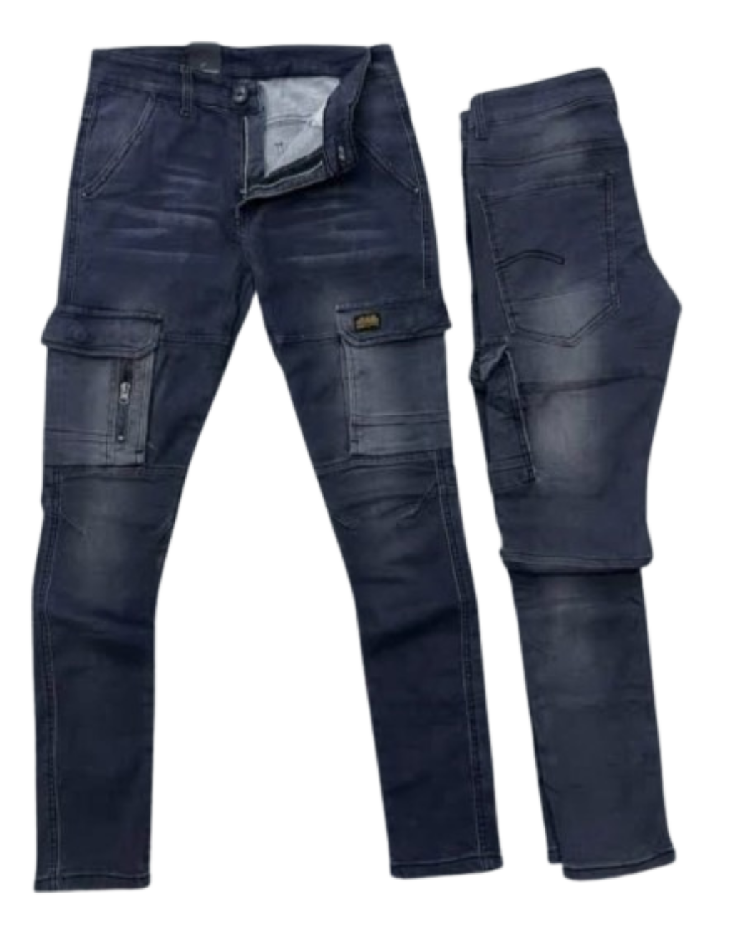 Cargo Denim Jeans – Men's Multi-Pocket Streetwear with Zipper Detail