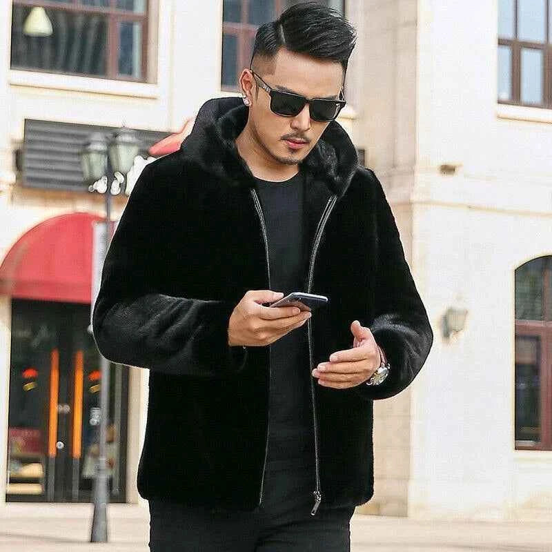 Mens Luxury Faux Fur Hooded Jacket